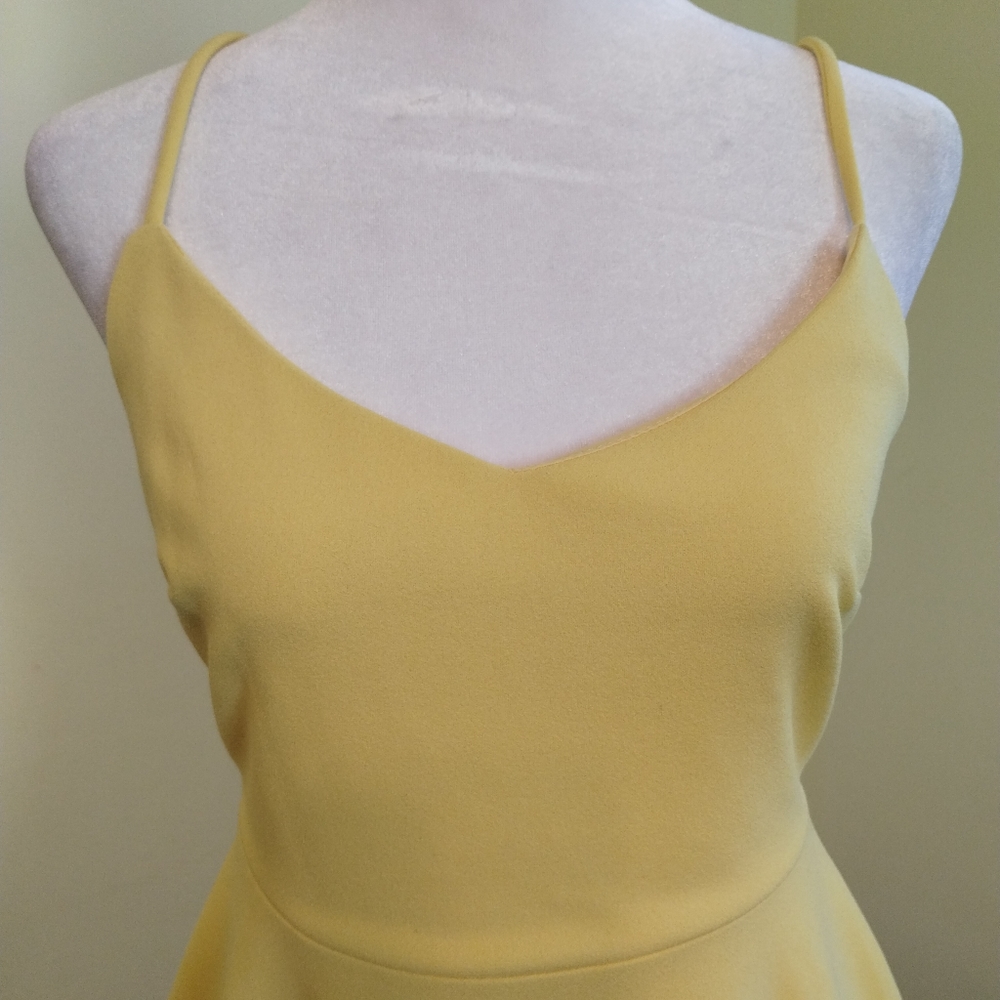 Lulus Yellow Skater Mini Dress Spaghetti Straps Do you Wanna Dance? Size S - Picture 14 of 16